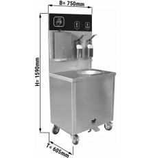 Мобільна мийка з нержавіючої сталі з резервуаром для води та стічної води, дозатором мила та дезінфікуючого засобу GGM Gastro