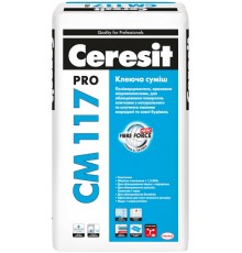 CERESIT CM 117 PROПолімерцементна, армована мікроволокнами клеюча суміш, для облицювання поверхонь плитками з натурального та штучного каменю всередині та зовні будівель, 27 кг