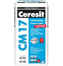 CERESIT CM 17 SUPER FLEXIBLE Полімерцементна, армована мікроволокнами клеюча суміш, для облицювання будь-яких мінеральних деформівних поверхонь всередині та зовні будівель, 25 кг