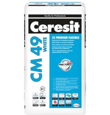 CERESIT CM 49 WHITE S2 PREMIUM FLEXIBLE Високоеластична спеціальна клеюча суміш для плитки з великим запасом міцності, 20 кг